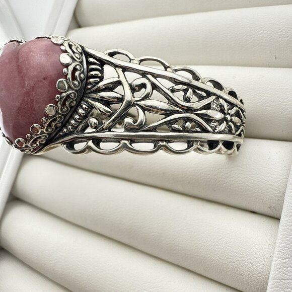Carolyn Pollack Bracelet Pink Heart Rhodonite Cuff Sterling Silver Hinged 38g - Picture 5 of 15